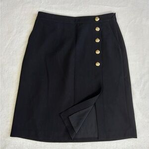 TALBOTS Petite Button Side Split A-Line‎ Black Midi Skirt